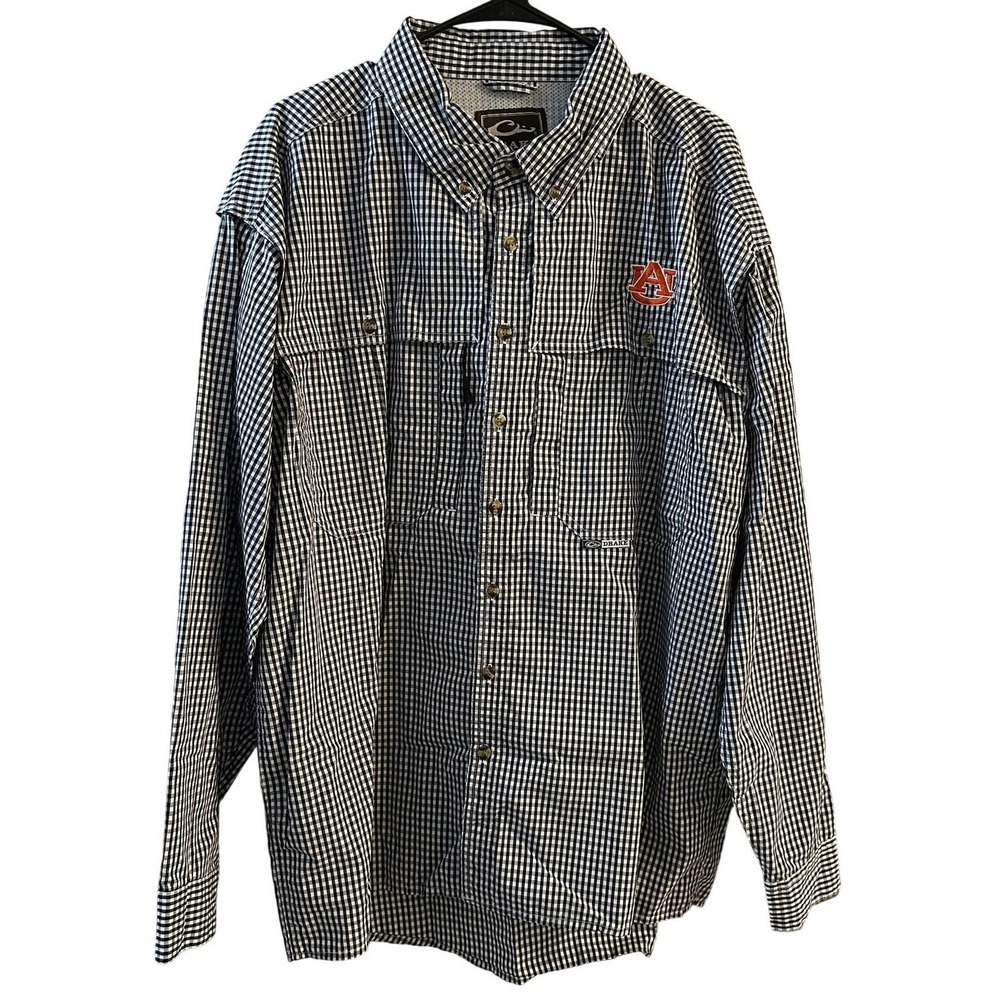 Drake Clothing Company Auburn Tigers Gingham Long Sleeve Button Up Shirt Mens XL